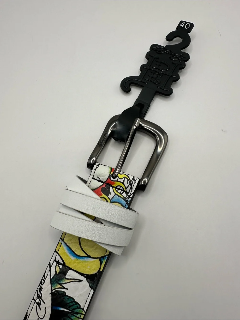 Ed Hardy Men's Graphic Print Tattoo Dress Belt Adjustable Buckle Multicolor 40